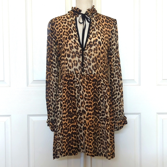 GANNI Fairfax Georgette Short Dress in Leopard - Picture 3 of 10